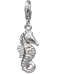 SilberDream Charm sea horse with white zirconia, 925 Sterling Silver Charms Pendant with Lobster Clasp for Charms Bracelet, Necklace or Earring FC682