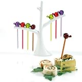 Koziol Assorted Color Appetizer Picks and White Tree Holder Party Set, 40 by 170 by 192mm