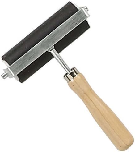 4" Rubber Roller With Wooden Handle For Glue, Ink, Or Other Crafting Applications