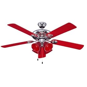 Litex ARD52CHR5C Ardore 52-Inch Remote Control Adaptable Five-Blade Ceiling Fan, Chrome and Red with Red Glass Light