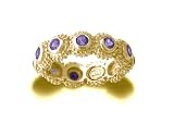 18K Yellow Gold over .925 Sterling Silver Designer Beaded Eternity Ring with Amethyst