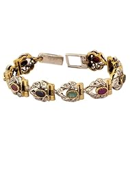 Silver Ethnic Bracelet Multi-Colors Semi Precious Gemstones Cz Victorian Jewelry