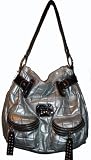 Women's Kathy Van Zeeland Purse Handbag Silver Pillow Talk Belt Hobo