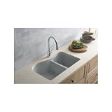 Kohler K-5841-4U-FD Lawnfield Undercounter Offset Double Basin Sink with Four-Hole Faucet Drilling, Cane Sugar