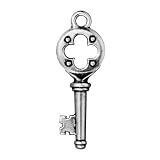 Antiqued Silver Plated Lead-Free Pewter Quatrefoil Key Pendant 32mm (1)