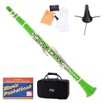 Mendini MCT-G+SD+PB Green ABS B Flat Clarinet with Case, Stand, Pocketbook, Mouthpiece, 10 Reeds and More