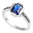 Sterling Silver Marcasite Rings with Blue Sapphire CZ - Sizes: 5-9