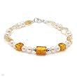 Bracelet With Precious Stones - Genuine Glass beads and 5.5mm Freshwater Pearls in 925 Yellow Murano Glass and 925 Sterling silver. Total item weight 10.5g Length 8in