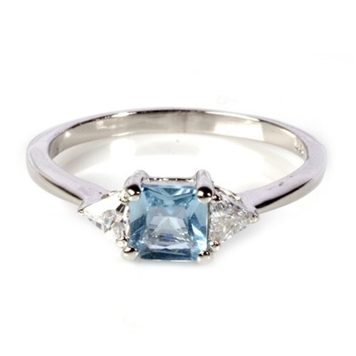 STERLING SILVER RING With Aqua Blue CZ Clear CZ