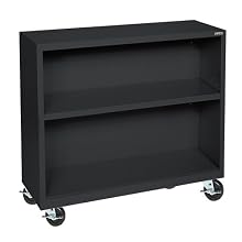 Sandusky Lee BM10361830-09 Black Steel Mobile Book Case, 36" Height x 36" Width x 18" Depth, 2 Shelves