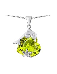 Original Star K (tm) Lucky Dolphin and StarFish Pendant with Heart Shape Simulated Peridot in 925 Sterling Silver