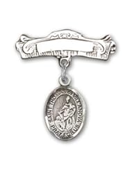 Sterling Silver Baby Badge with St. Thomas of Villanova Charm and Arched Polished Badge Pin