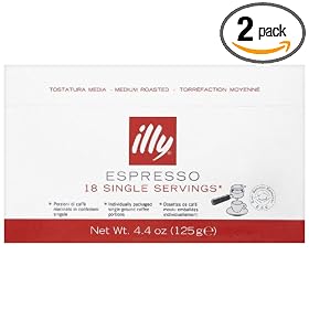 illy Caffe Espresso (Medium Roast, Red Band), 18-Count E.S.E. Pods (Pack of 2)