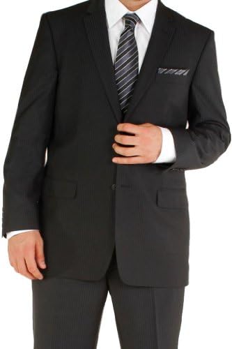 Angelo Rossi Men's Herringbone Pinstripe 2 Button Modern Fit Suit 42L Charcoal