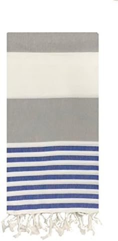 Softest 100% Turkish Towel ~ Pestemal ~ 69"x39" ~ for Bath Beach Sauna Yoga Baby~Woven in Turkey~Super Absorbent and Soft (Blue and Gray)