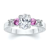 1.65 CT OVAL DIAMOND W ROUND PINK SAPPHIRE RING 18K