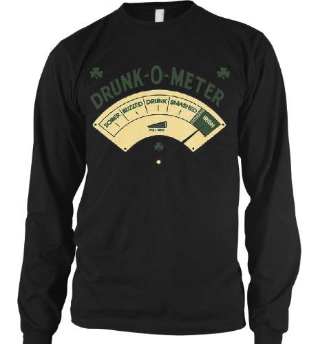 Irish Drunk -O- Meter Mens Thermal Shirt, Funny Trendy Hot Drinking Mens Long Sleeve Thermal Shirt, Large, Black