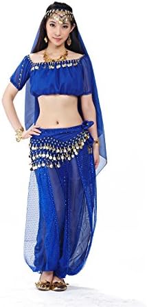 5pcs Navy Blue Performance Costume Belly Dance 128 Dollar Waist Chain Set