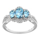 Sterling Silver Gemstone and Diamond-Accented 3-Stone Ring, Size 7
