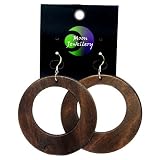 Kitchen & Housewares : Wood Hoop Earrings with Silver Hooks, Natural (Available in Different Colours)