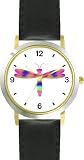 Multicolored No.2 Dragonfly or Dragon Fly - JP - WATCHBUDDY&reg; DELUXE TWO-TONE THEME WATCH - Arabic Numbers - Black Leather Strap-Size-Large ( Men's Size or Jumbo Women's Size )