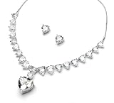 CZ Bridal Jewelry, Cubic Zirconia Heart Necklace & Earring Set 1359