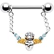 Silver 925 Gold Aqua Guardian Angel Nipple Ring MADE WITH SWAROVSKI ELEMENTS