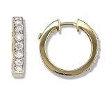 1 Carat Bead Set Diamond Hoop Earrings in 14k Yellow Gold (with Safety Lock)