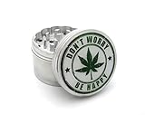 Four Piece Dont Worry Be Happy Marijuana Logo Herb, Spice or Tobacco Pollen Aluminum Grinder