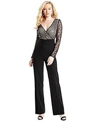 V-neck Sequined Long Sleeves Acetate/Polyester/Spandex/Triacetate Jumpsuit 