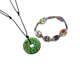 Glass Necklace and Bracelet Set - Green