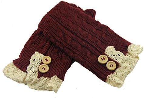 Ningwei Women's Short Lace Crochet Boot Cover 2 Button Boot Cuffs Leg Warmer Colour Red