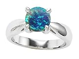 1.35 cttw 925 Sterling Silver 14K White Gold Plated Genuine Round Created Blue Opal Engagement Ring - Gold Plated Silver