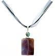 Necklace - N36 - Genuine Semi Precious Gemstone on Five-Strand Organza and Cotton Cord + 2" Extension Chain - Rectangular Shape ~ Imperial Purple Agate