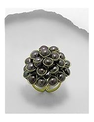 Grey (Dyed) Fresh Water Pearl Ring In Brass