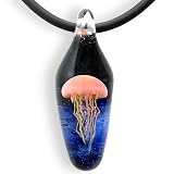 Handmade Glass Jellyfish Pendant with Rubber Cord Necklace