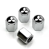Mitsubishi Silver Logo Chrome Tire Stem Valve Caps
