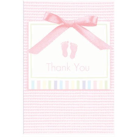 Baby Soft Pink Baby Feet Thank You Cards- 8 Pack