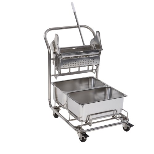 Contec 2700 Stainless Steel Multi-Bucket System with Two Stainless Steel 5 Gallon Buckets, Stainless Steel Wringer, Casters, 66cm Length x 60cm Width x 92cm Height