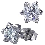 Six Sided Star Diamond Cubic Zirconia Platinum Overlay CAREFREE Sterling Silver Stud Earrings