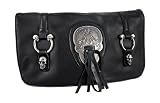 Black Leather Gunmetal Skull Clutch Evening Bag