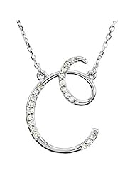 Sterling Silver Diamond Initial Necklace "C" -- LIFETIME WARRANTY