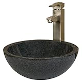Round Polished Granite Vessel Sink with Offset Rim - Polished Blue Gray Granite