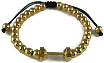 18k Gold Plated Stainless Steel Fitness Fit Life Dumbell Braiding Macrame Beaded Bracelet