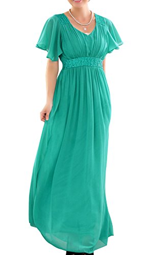 JWCUK Women's Elegant Evening Chiffon Studded Short Sleeves Long Dresses
