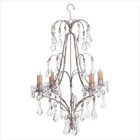 Distressed White Metal Chandelier Candle Holder by Gift Warehouse