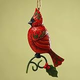 Jim Shore Heartwood Creek Cardinal Sitting on Holly Branch Hanging Ornament, 4-1/2 Inches