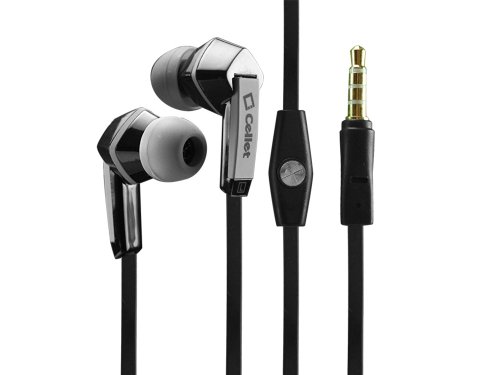 Cellet 322208 Square 3.5mm Flat Wire Stereo Hands-Free Ear Buds - Retail Packaging - Black/Gray