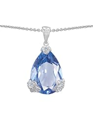 Original Star K (tm) Large 11x17 Pear Shape Simulated Aquamarine Designer Pendant in .925 Sterling Silver