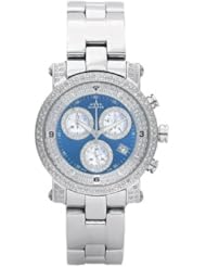 Aqua Master Mens or Womens Round Diamond Watch with Two Row Diamond Bezel, 2.20 ctw white blue